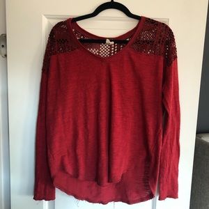 + FREE PEOPLE + Long-sleeve Shirt w/ Cut Outs